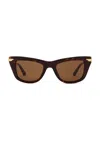 Bottega Veneta Square Sunglasses In Havana  Gold  & Brown