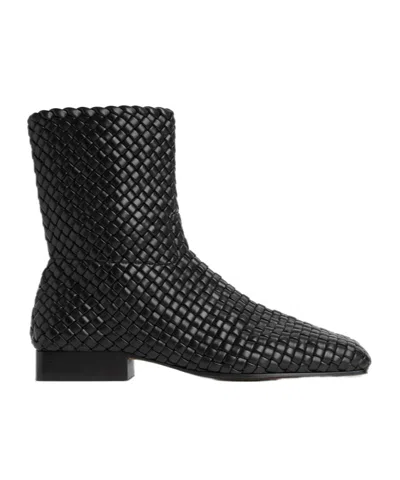 Bottega Veneta Square Toe Ankle Boots In Black