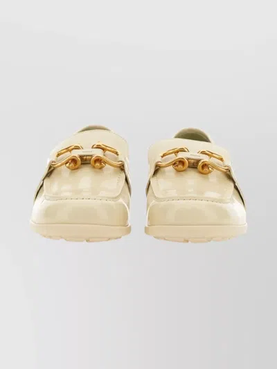 Bottega Veneta Square Toe Loafers With Low Block Heel In Neutral