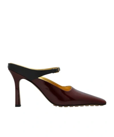 Bottega Veneta Square-toed High-heeled Sandals In Burgundy