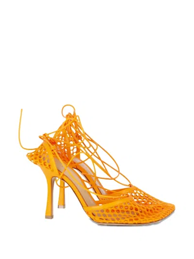 Pre-owned Bottega Veneta Squared-toe Lace-up Leather Sandals In Orange