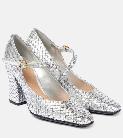 Bottega Veneta Step Metallic Leather Mary Jane Pumps In Silver