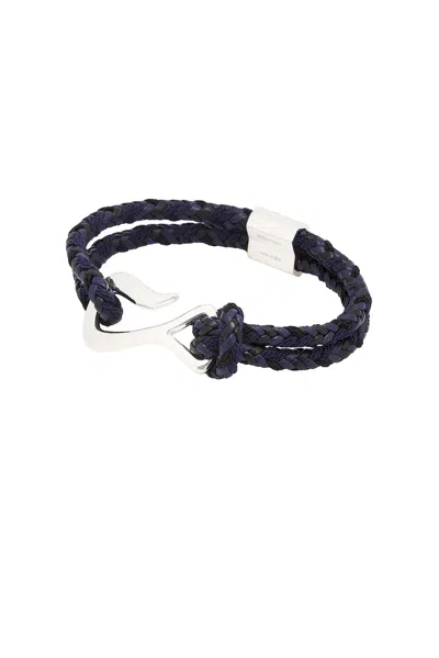 Bottega Veneta Sterling Silver Nappa Bracelet In Dark Sapphire & Black