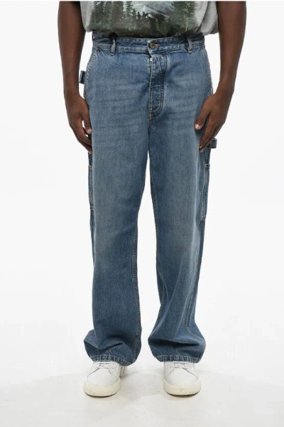 Bottega Veneta Straight Leg Cargo Jeans With Leather Patch 25cm In Blue