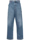 Bottega Veneta Blue Denim-effect Leather Trousers In Blue