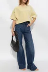 Bottega Veneta Cuffed High Waist Wide Leg Jeans In Navy Blue