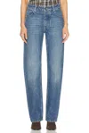 Bottega Veneta Blue Denim-effect Leather Trousers In Mid Blue