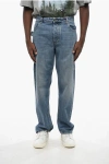 Bottega Veneta Straight Leg Regular Fit Jeans With Leather Patch 22cm In Blue