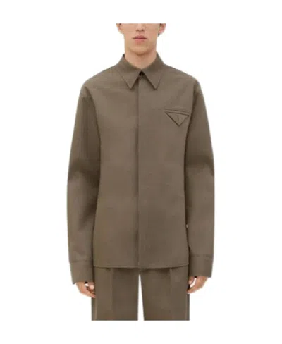 Bottega Veneta Straight-point Collar Twill Shirt In Brown