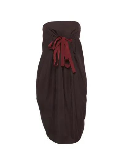 Pre-owned Bottega Veneta Strapless Bow-detail Mini Dress In Brown