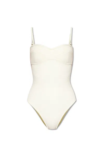 Bottega Veneta Pastel Yellow Stretch Nylon Swimsuit In White
