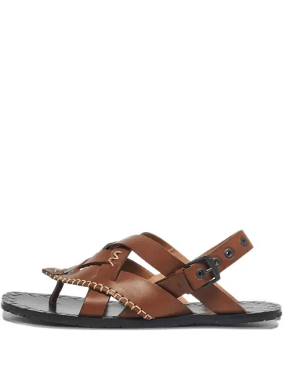 Pre-owned Bottega Veneta Strappy Leather Sandals In Brown