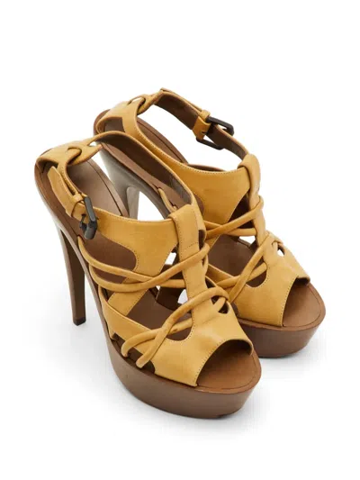 Pre-owned Bottega Veneta Strappy Platform Sandals In Yellow