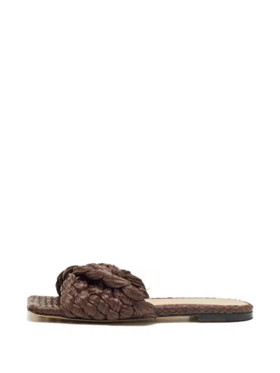 Pre-owned Bottega Veneta Straw Woven Sandals In Brown