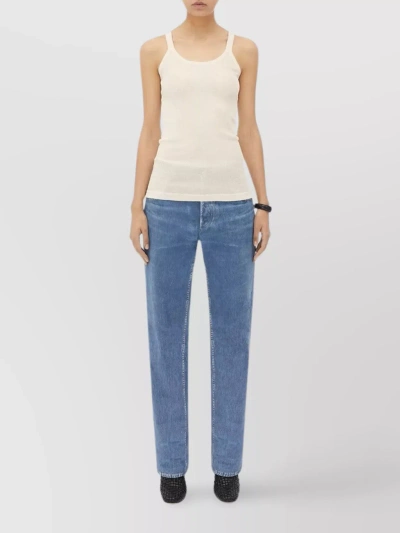 Bottega Veneta Streamline Sleeveless Crewneck Ribbed Tank In Blue