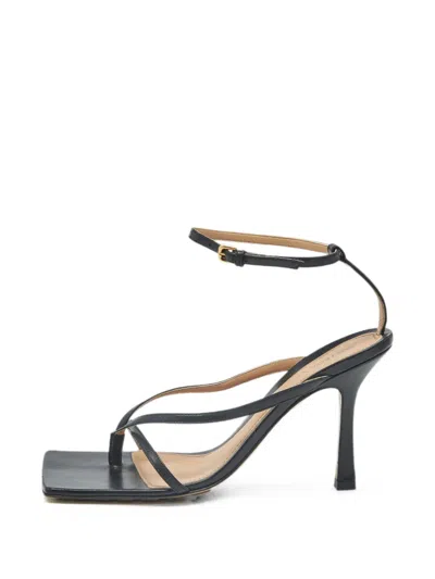 Pre-owned Bottega Veneta Stretch Ankle-strap Heeled Sandals In Black