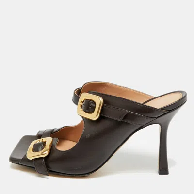 Pre-owned Bottega Veneta Stretch Buckle Size 38 Dark Brown Leather Slide Sandals