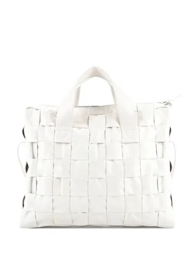 Pre-owned Bottega Veneta Stretch Cassette Briefcase Maxi Intrecciato Leather Large Tote Bag In White