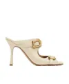 Bottega Veneta Ivory Leather Stretch Buckle Flat Sandals With 3.5 Inch Heel In Sea Salt