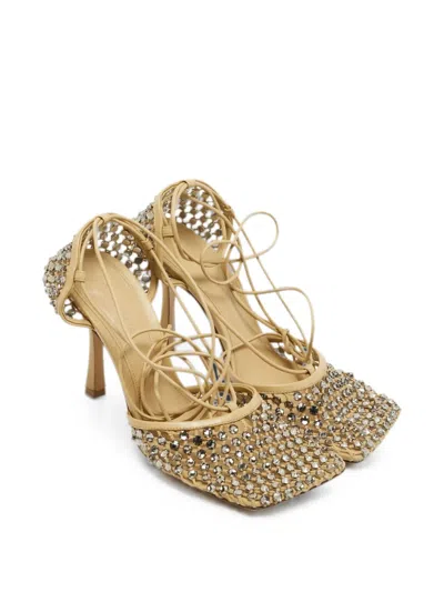 Pre-owned Bottega Veneta Stretch Crystal-embellished Pumps In Neutral