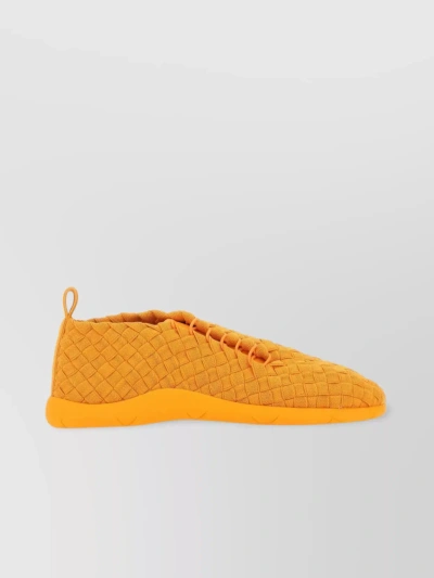 Bottega Veneta Stretch Fabric Slip-on Sneakers With Woven Texture In Orange
