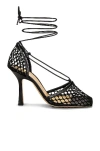 Bottega Veneta Pointed Toe Pumps With Mesh Design And Ankle Ties In Black