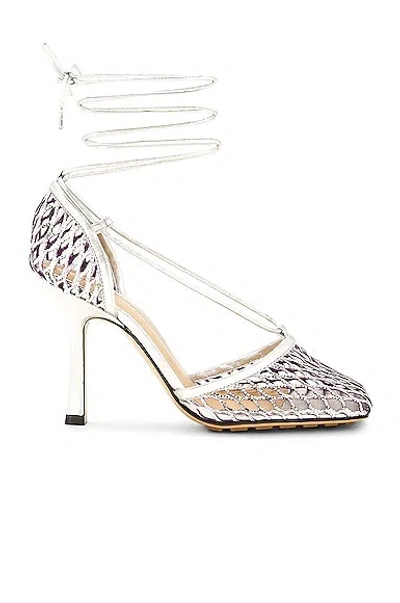 Bottega Veneta Stretch Lace Up Sandal In Purple & Silver