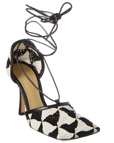 Bottega Veneta Phantom Crochet Stretch Lace-up Sandals In String,black