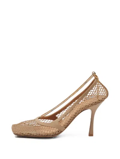 Pre-owned Bottega Veneta Stretch Mesh Heeled Pumps In Neutral