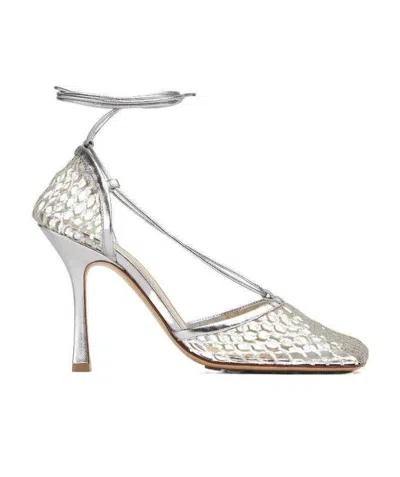 Bottega Veneta Stretch Metallic Sandals In White