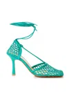 Bottega Veneta Stretch Sandals In Mesh And Leather In Verde Acqua