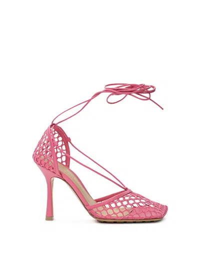 Bottega Veneta Stretch Square-toe Leather And Mesh Sandals In Pink