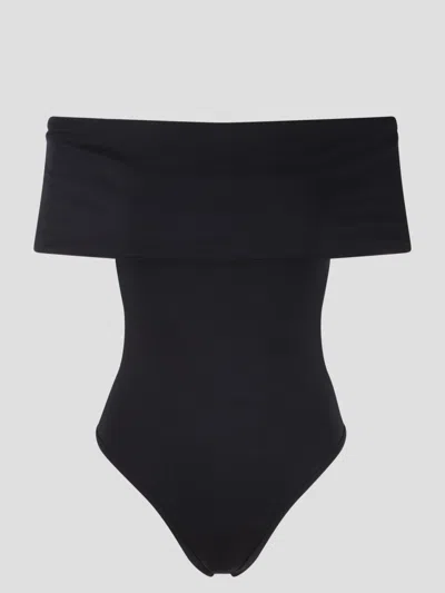 Bottega Veneta Stretch Nylon Off-the-shoulder Swimsuit In Black