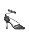 Bottega Veneta Pointed Toe Pumps With Mesh Design And Ankle Ties In Black