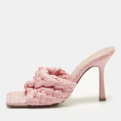 Pre-owned Bottega Veneta Stretch Size 36 Pink Woven Straw Slide Sandals