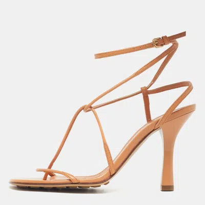 Pre-owned Bottega Veneta Stretch Size 36.5 Tan Leather Ankle Strap Sandals In Brown