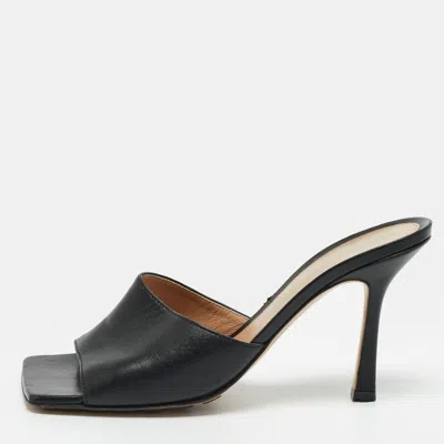 Pre-owned Bottega Veneta Stretch Size 37 Black Leather Slide Sandals