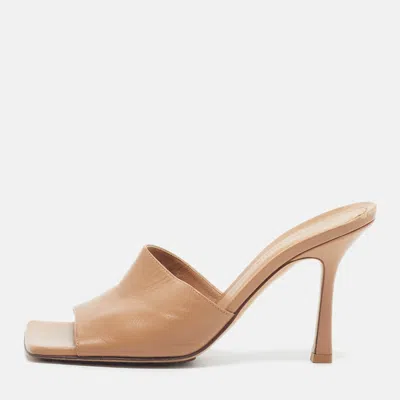 Pre-owned Bottega Veneta Stretch Size 37 Brown Leather Slide Sandals