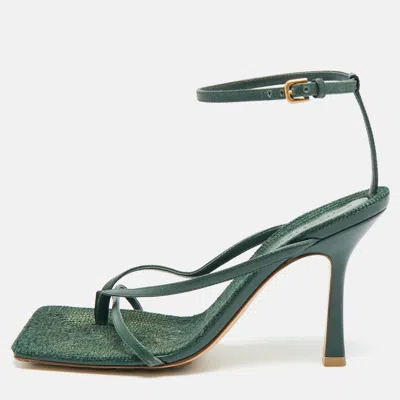 Pre-owned Bottega Veneta Stretch Size 37 Green Leather Ankle Strap Sandals