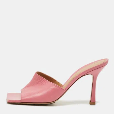 Pre-owned Bottega Veneta Stretch Size 37 Pink Leather Slide Sandals