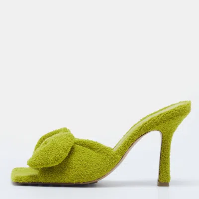 Pre-owned Bottega Veneta Stretch Size 38 Olive Green Fabric Bow Slide Sandals