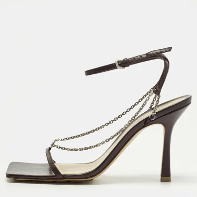 Pre-owned Bottega Veneta Stretch Size 38.5 Burgundy Leather Ankle Strap Sandals