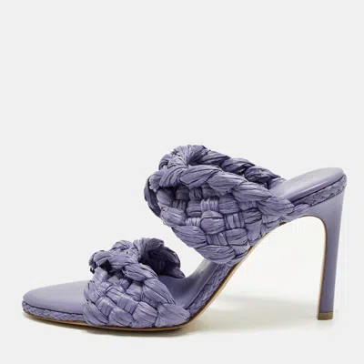 Pre-owned Bottega Veneta Stretch Size 38.5 Purple Raffia Slide Sandals