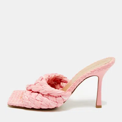 Pre-owned Bottega Veneta Stretch Size 39 Pink Raffia Slide Sandals