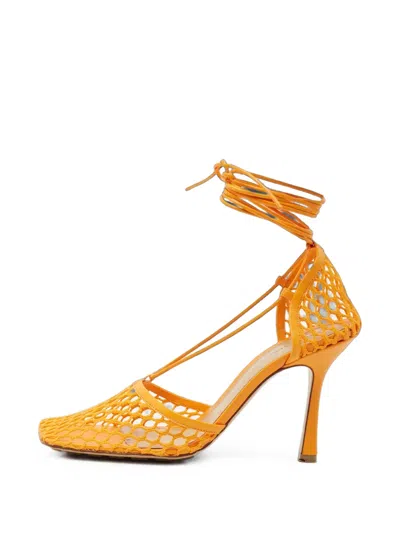 Pre-owned Bottega Veneta Stretch Square-toe Sandals In Orange