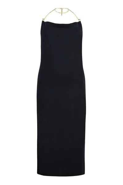 Bottega Veneta Black Midi Dress With Viscose Chain In Multicolor