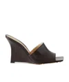 Bottega Veneta Stretch Square-toe Leather Wedge Mules In Dark Chocolate