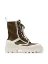 Bottega Veneta Stringed Ankle Boots Trek In Canvas Kaki/bianco  In Multi