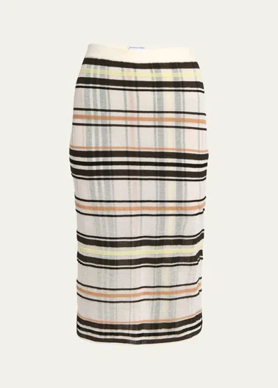 Bottega Veneta Stripe Check Knit Body-con Midi Skirt In Multiyello