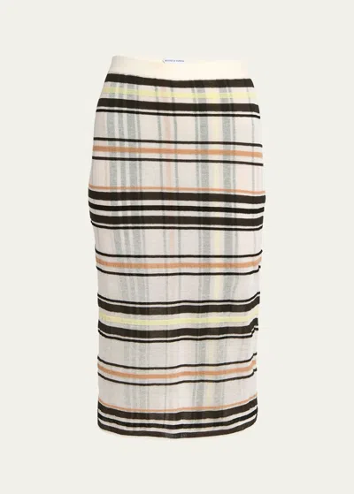 Bottega Veneta Stripe Check Knit Body-con Midi Skirt In Dove Yellow